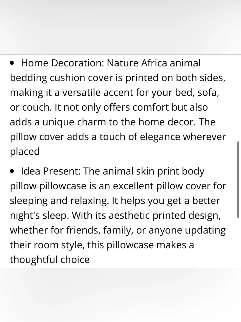Zebra Print Body Pillow Cover 54x20” BLACK WHITE